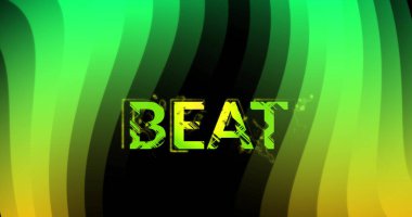 Siyah arkaplanda yeşil dalgalar üzerinde yenik metin görüntüsü. Müzik, parti, disko ve disko konsepti, dijital olarak oluşturulmuş görüntü.