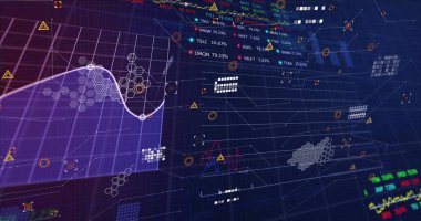 Şebeke üzerinde finansal veri işleme resmi. Küresel hesaplama teknolojisi ve veri işleme konsepti, dijital olarak oluşturulmuş resim.