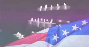 Image of light trails over candles and flag of usa. Politics and patriotism concept, digitally generated image. clipart