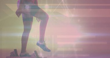 Afrika kökenli Amerikalı bir kadın koşucunun iletişim ağı görüntüsü. Küresel spor ve dijital arayüz kavramı, dijital olarak oluşturulmuş görüntü.