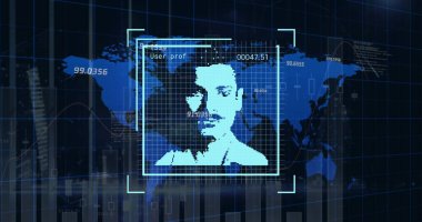 Siyah arkaplan üzerinde veri işleme resmi. Küresel iş ve dijital arayüz kavramı, dijital olarak oluşturulmuş görüntü.