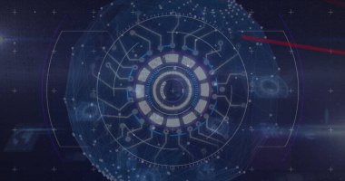 Donanma arka planında veri işleme yapan dijital ekran görüntüsü. Dijital arayüz, veri işleme ve teknoloji konsepti, dijital olarak oluşturulmuş görüntü.