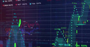 Mavi arkaplanda veri işleme resmi. Küresel iş ve dijital arayüz kavramı, dijital olarak oluşturulmuş görüntü.