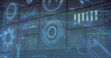 Dünya üzerinde veri işleme görüntüsü. Küresel iş ve dijital arayüz kavramı, dijital olarak oluşturulmuş görüntü.