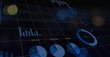 Izgara üzerinde istatistiklerle veri işleme resmi. Küresel iş, finans, hesaplama ve veri işleme kavramı, dijital olarak oluşturulmuş resim.