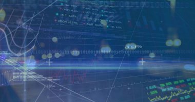 Sokaktaki arabaların üzerinden veri işleme görüntüsü. Küresel iş, finans ve dijital arayüz kavramı, dijital olarak oluşturulmuş görüntü.