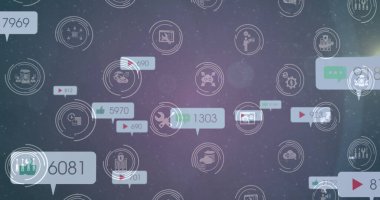 Sosyal medya simgeleri ve numaralarının resmi. küresel sosyal medya, bağlantılar ve veri işleme konsepti, dijital olarak oluşturulmuş resim.