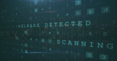 Şehir manzarası üzerinde veri işleme resmi. küresel iş ve dijital arayüz kavramı, dijital olarak oluşturulmuş görüntü.