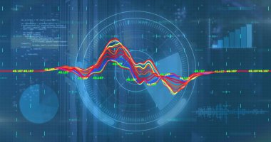 Veri işleme alanındaki tarama görüntüsü. Küresel işletme veri işleme ve bağlantılar konsepti, dijital olarak oluşturulmuş resim.