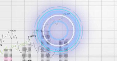 Beyaz zemin üzerinde tarama ve veri işleme kapsamı resmi. Küresel işletme finansmanı ve dijital arayüz konsepti, dijital olarak oluşturulmuş görüntü.