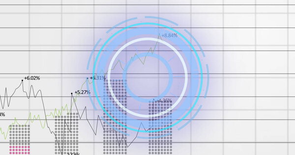 Image of scope scanning and data processing over grid on white background. Global business finances and digital interface concept, digitally generated image.