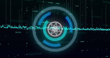 Kapsam taraması ve finansal veri işleme görüntüsü. Küresel iş, finans, hesaplama ve veri işleme kavramı, dijital olarak oluşturulmuş resim.