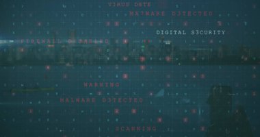 Şehir manzarası üzerinde veri işleme resmi. küresel iş ve dijital arayüz kavramı, dijital olarak oluşturulmuş görüntü.