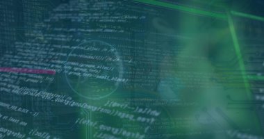 Sunucu odasındaki finansal veri işleme resmi. Küresel teknoloji, finans ve dijital arayüz kavramı, dijital olarak oluşturulmuş görüntü.