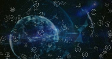 Sosyal medya simgeleri ve numaralarından oluşan bir dünya resmi. küresel sosyal medya, bağlantılar ve veri işleme konsepti, dijital olarak oluşturulmuş resim.