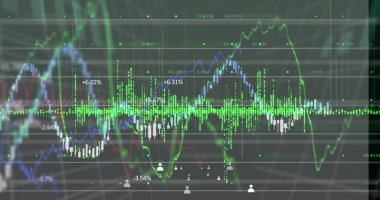 Şebeke üzerinde finansal veri işleme resmi. Küresel iş, finans, hesaplama ve veri işleme kavramı, dijital olarak oluşturulmuş resim.