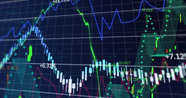 Soyut arkaplana karşı artan sayılara sahip çoklu grafiklerin resmi. Dijital olarak üretilen hologram, rapor, finans, iş, büyüme, illüstrasyon, vektör ve teknoloji kavramı.