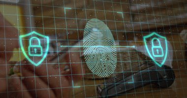 Renkli çizgiler ve ızgara üzerinde veri işleme resmi. Küresel spor ve rekabet dijital arayüz kavramı, dijital olarak oluşturulmuş görüntü.