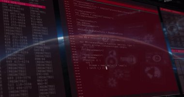 Dünya üzerinde veri işleme görüntüsü. Küresel iş ve dijital arayüz kavramı, dijital olarak oluşturulmuş görüntü.