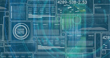 Composition of binary coding medical icons and data processing on screen on black background. Digital interface and technology concept.
