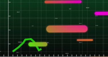 Grafik üzerinde soyut şablon resmi ve ızgara şablona karşı artan sayılar. Dijital olarak üretilen hologram, illüstrasyon, vektör, rapor, finans, büyüme ve teknoloji kavramı.