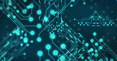 Veri işleme üzerindeki şekillerin resmi. Küresel iş ve dijital arayüz kavramı, dijital olarak oluşturulmuş görüntü.