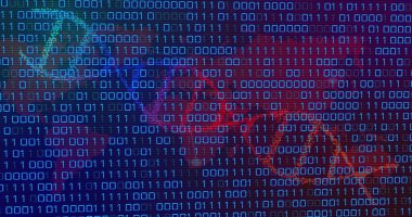 Veri işleme üzerinde DNA ipliği resmi. Küresel iş ve dijital arayüz kavramı, dijital olarak oluşturulmuş görüntü.