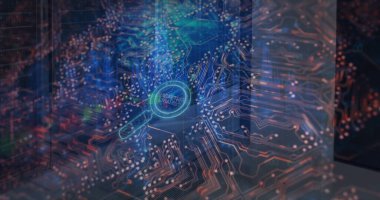 Okuma kabı ve sunucu odasında pazarlama stratejisi metni görüntüsü. Küresel iş ve dijital arayüz kavramı, dijital olarak oluşturulmuş görüntü.