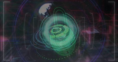 Tarama ve veri işleme dürbünü görüntüsü. Küresel hesaplama, ağlar ve veri işleme konsepti, dijital olarak oluşturulmuş resim.