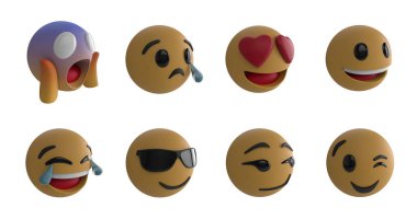 Beyaz arkaplanda sekiz emoji simgesi resmi 