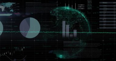 Yeşil ekran üzerinde hareket eden iş istatistiklerinin resmi.