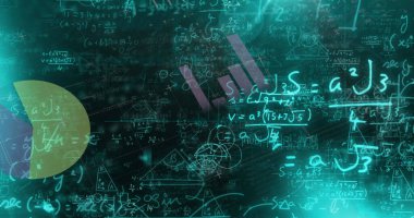 Image of mathematical equations, data processing and statistics. Global business, finance, computing and data processing concept, digitally generated image. clipart