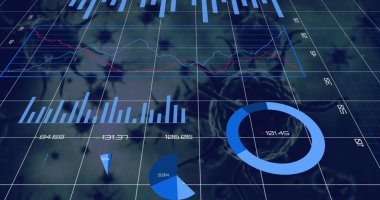 Gri zemin üzerinde yüzen covid-19 hücrelerinin istatistiksel veri işleme görüntüsü. Covid-19 salgın hastalık ve iş veri teknolojisi kavramı