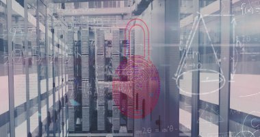 Sunucu odasında veri işleme resmi. Küresel iş ve dijital arayüz kavramı, dijital olarak oluşturulmuş görüntü.