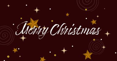 Image of merry christmas text banner over star icons against grey background. Christmas festivity and celebration concept