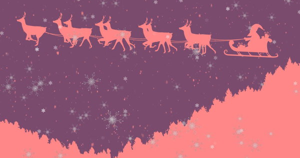 Image of falling snow over winter night scenery. christmas tradition and celebration concept digitally generated image.