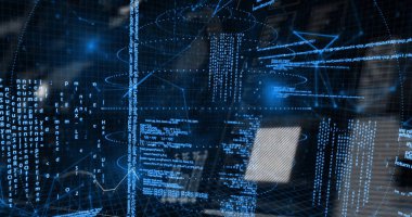 Siyah zemin üzerinde veri işleme üzerine dünya haritası ve küresi resmi. Küresel iş, teknoloji ve dijital arayüz kavramı, dijital olarak oluşturulmuş görüntü.