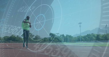 Koşu sporcusu hız ve performans veri görüntüsü eşleştirildi. kaplama, spor, fitness, teknoloji, eğitim, yarışma