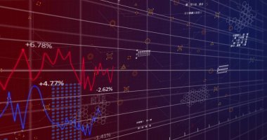 Mavi arkaplandaki diyagramlar üzerinden veri işleme resmi. Teknoloji, iş ve dijital arayüz kavramı dijital olarak oluşturulmuş görüntü.