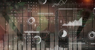 Karanlık arka planda finansal veri işleme resmi. Küresel finans, iş, bağlantılar, hesaplama ve veri işleme kavramı dijital olarak oluşturuldu.