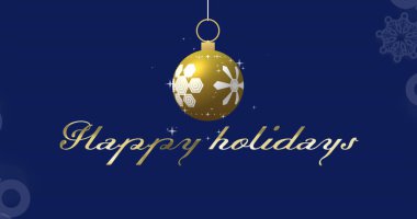 Mutlu bayramlar mesajı bitti ve mavi arka planda noel hediyesi. Noel, gelenek ve kutlama konsepti dijital olarak oluşturulmuş imaj.