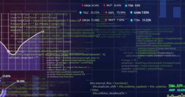 Diyagramlar ve borsa üzerinden veri işleme görüntüsü. Teknoloji, iş ve dijital arayüz kavramı dijital olarak oluşturulmuş görüntü.