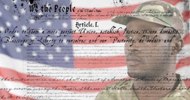 Birleşik Devletler Anayasası 'nda Amerikan bayrağı geçmişi olan askeri selamlamak. Vatanseverlik, ordu, saygı, selam, kutlama, onur