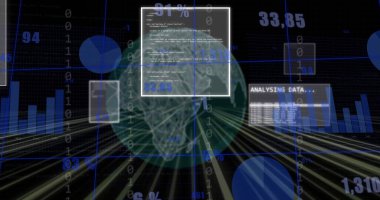 Veri işleme üzerinde dijital küre görüntüsü. İş, teknoloji ve dijital arayüz kavramı dijital olarak oluşturuldu.