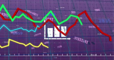 Şebeke ve karanlık arka planda finansal veri işleme resmi. Küresel finans, iş, bağlantılar, hesaplama ve veri işleme kavramı dijital olarak oluşturuldu.
