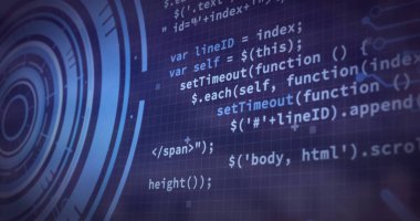 Mavi arka planda dijital arayüz elemanları ve ızgara desenli teknoloji görüntüsü. Fütürist, sanal, tasarım, yüksek teknoloji