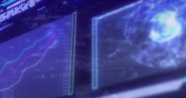 Grafikler ve veri analizi görüntüleri dijital arayüz arkaplanı üzerinde. analitik, istatistik, teknoloji, gelecek, bilgisayar, finans