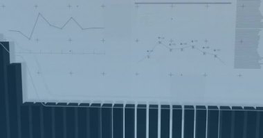 Animasyon finansal veri tabloları ve mavi arkaplan üzerindeki grafikler. Finans, analitik, büyüme, yatırım, ekonomi, istatistik