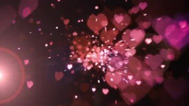 Pembe kalpler ve ışıldayan animasyonlar karanlık arka planda sihirli bir etki yaratıyor. Parıltı, parıltı