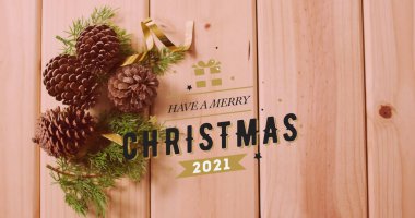 Yılbaşı kutlamalarının resmi Noel süslemeleri üzerine mesaj. Noel, şenlik, kutlama ve gelenek konsepti dijital olarak oluşturuldu.